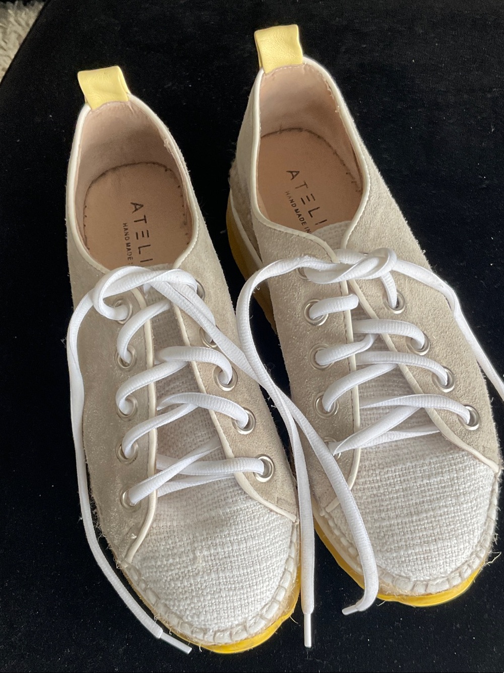 Atelier Neutral Canvas Lace-Up Sneakers with Yellow Trim (8)